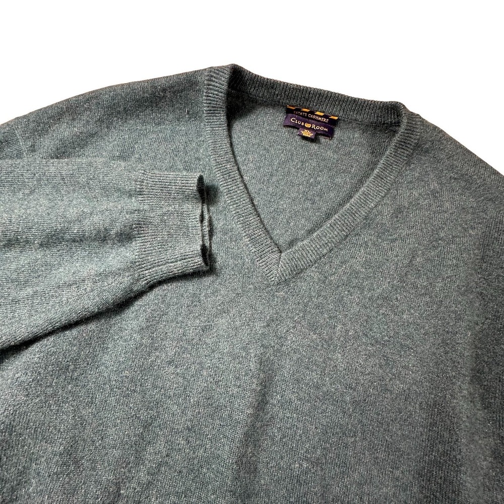 Club Room Estate Cashmere Sweater Men's XL Teal Blue V-Neck 100% Soft Pullover